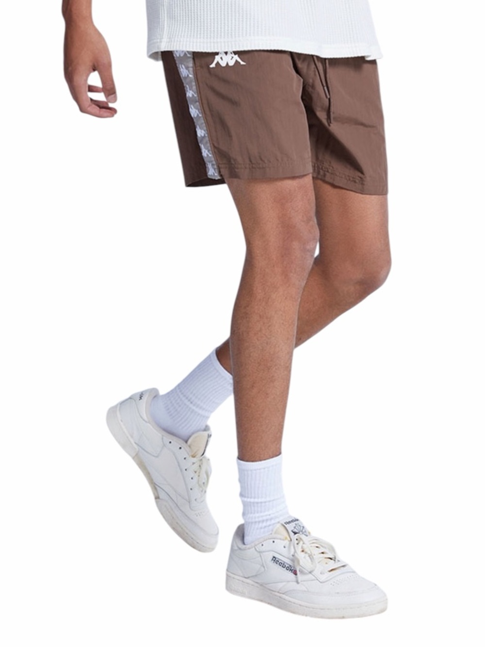 Kappa Banda Coney Shorts Brown Logo Tape Nylon Medium Swim Trunks Mens